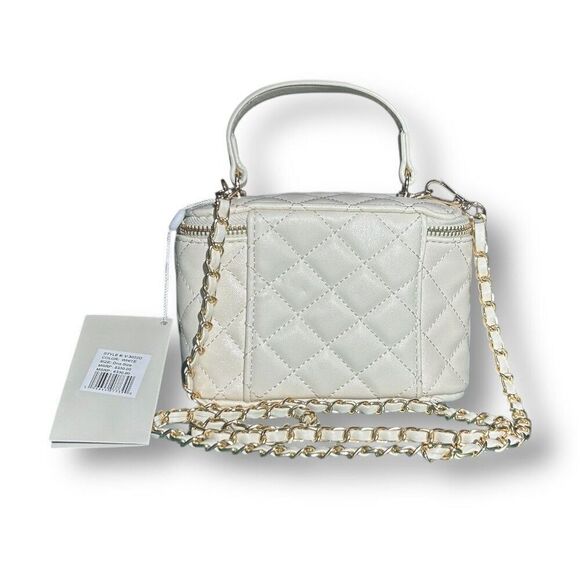 Valentino Orlandi White Quilted Vanity Bag NWT Top Handle Crossbody Chain Strap - Picture 8 of 9